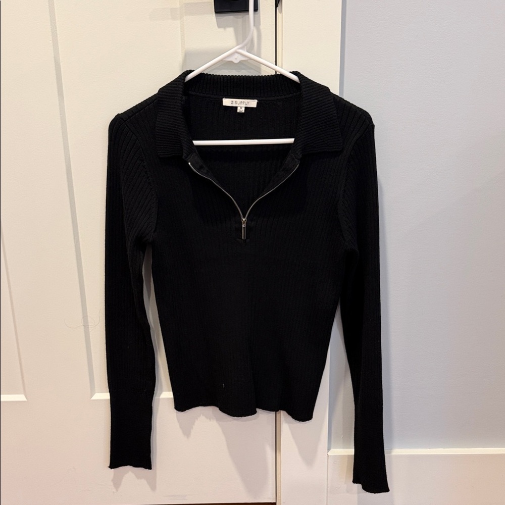 Z Supply Black Ribbed Knit Top